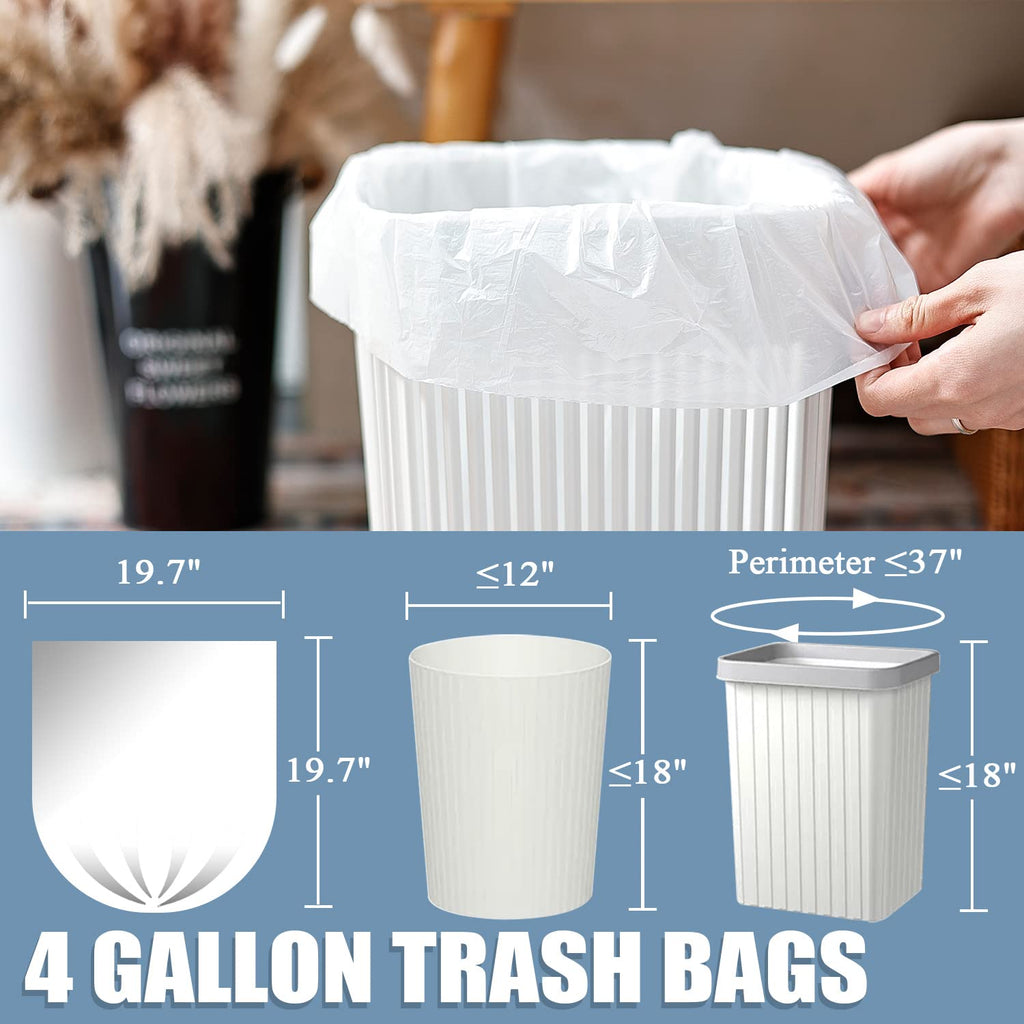 Small Trash Bags 4 Gallon - Unscented 4 Gal Bathroom Trash Bags, Small Garbage Bags for Bathroom Office Bedroom, White 4 Gallon Trash Bag Plastic Mini Small Trash Can Liners, 80 Count