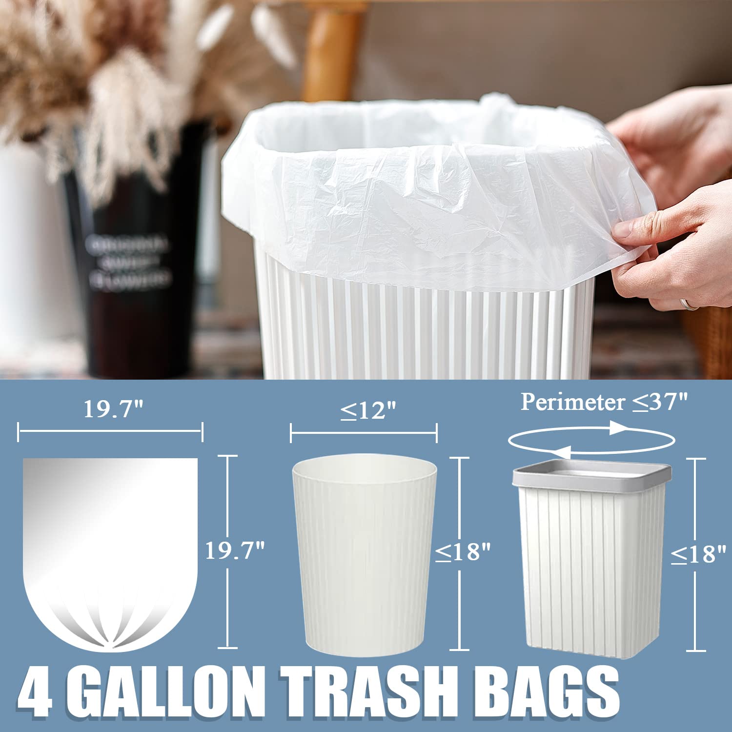Small Trash Bags 4 Gallon - Unscented 4 Gal Bathroom Trash Bags, Small Garbage Bags for Bathroom Office Bedroom, White 4 Gallon Trash Bag Plastic Mini Small Trash Can Liners, 80 Count