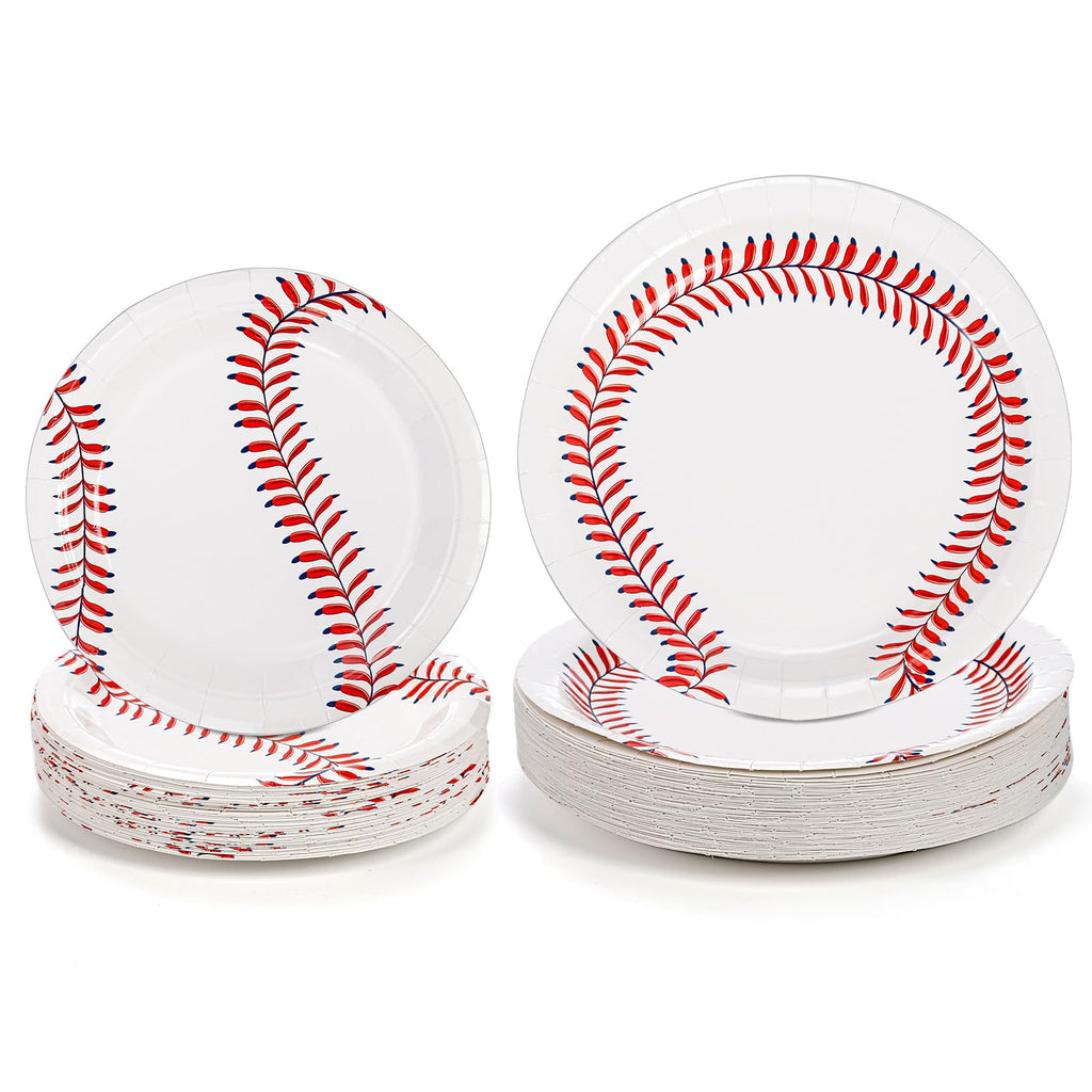 Kingrol 100 Pack Baseball Plates, 9" and 7" Baseball Themed Party Supplies Birthday Decor, Disposable Paper Plates, Round Food Serving Tray for Kids Serves