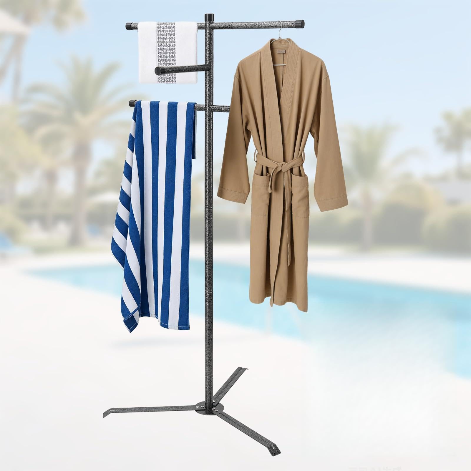 Pool Towel Rack Outdoor 60 Inch Height Outdoor Towel Rack for Pool Heavy-Duty Standing Towel Rack Rustproof & Slip-Resistant Towel Drying Rack Suitable for Indoor Use Towel Stand for Towels, Clothing