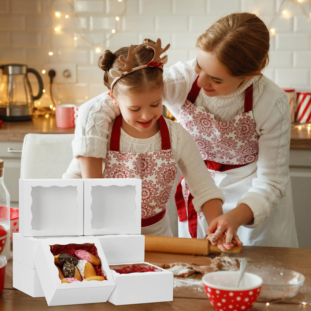 JOHOPACK 50 Pack 5x5x2.5 Inch Bakery Boxes, Cookie Boxes with Window Treat Boxes Chocolate Covered Strawberries Boxes for Macaroon Dessert Cupcake Pastry Muffins
