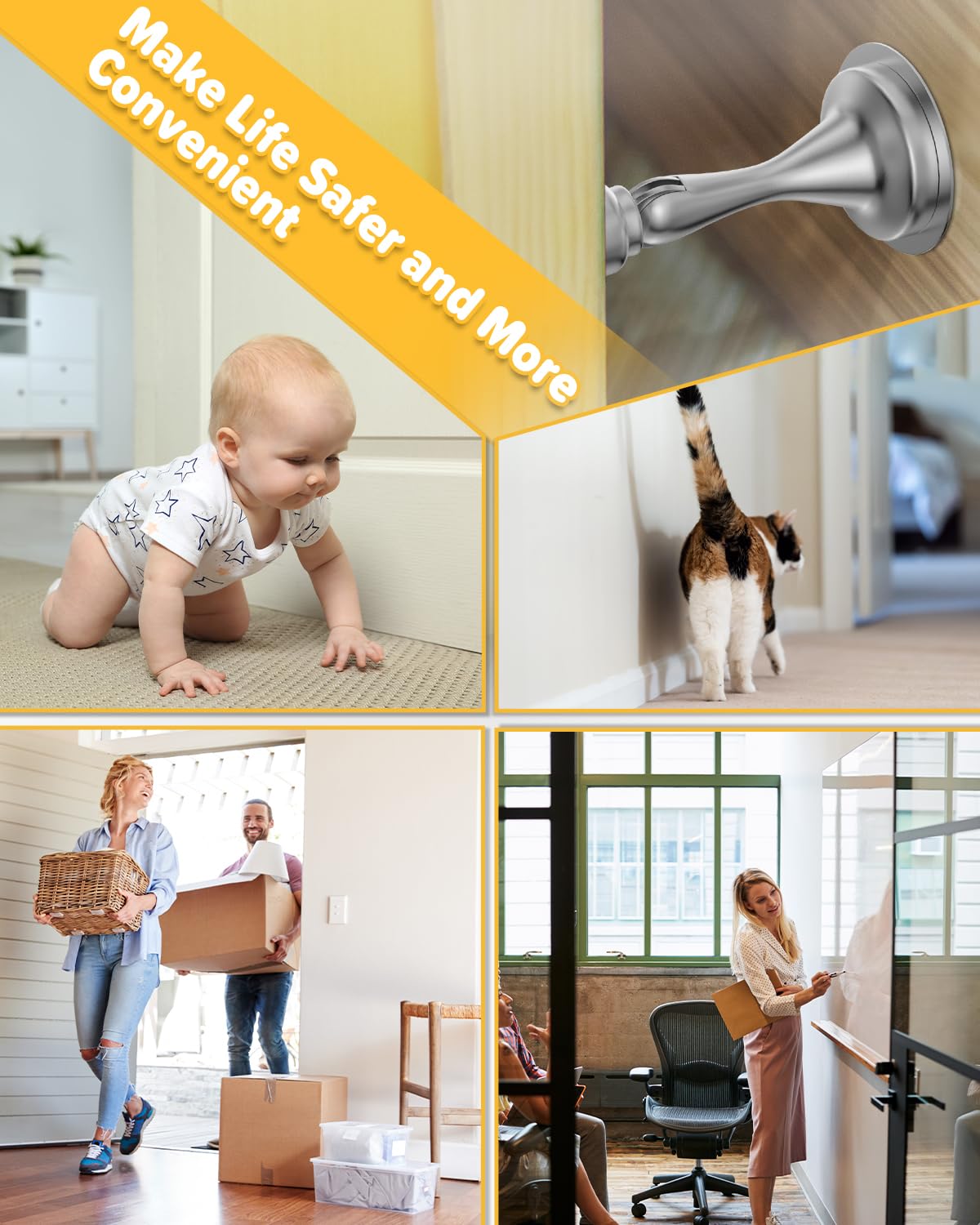 Door Stoppers Magnetic Door Catch - 2 Pack Stainless Steel Heavy Duty Door Holder Stops for Bottom Top of Door - Wall Floor Mounting No Drill Adhesive & Screws Strong Magnet Keep Door Open(Silver)
