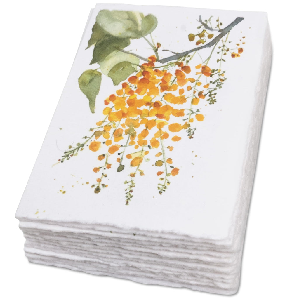 Wanderings Handmade Deckle Edge Blank Greeting Cards & Envelopes with Flower Art - Thick 300gsm paper– 20 Cards (5 Each of 4 Varieties) for Invitations, Thank Yous, Get Well and Birthday Cards –5x7"