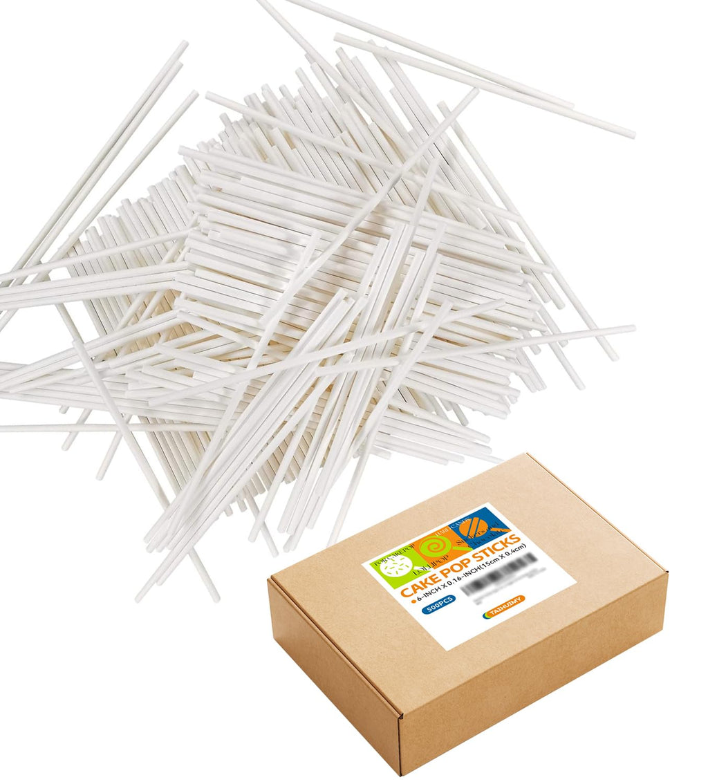 500 Count 6 INCH White Paper Lollipop Sticks,Cake Pop Sticks,Sucker Sticks for Cookies,Rainbow Candy,Chocolate,Cake Topper(Dia 4mm)