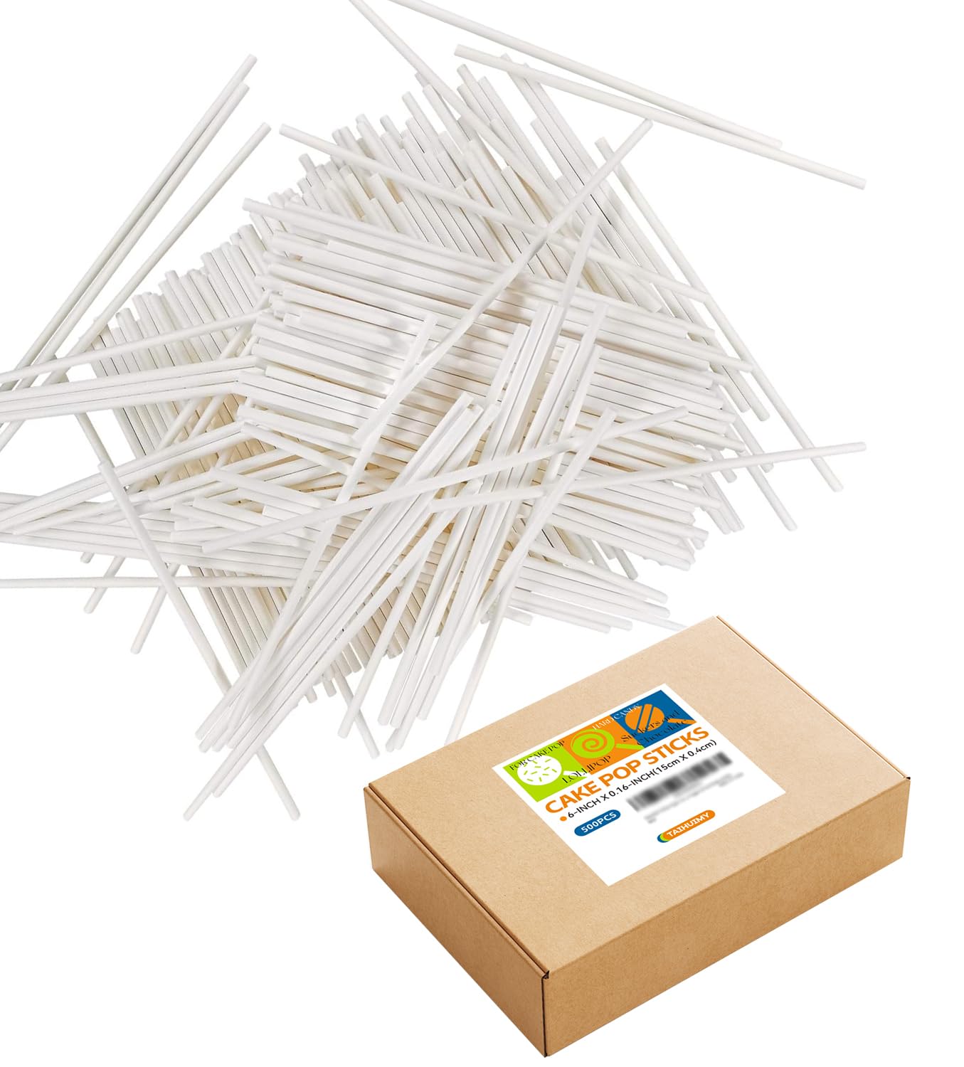 500 Count 6 INCH White Paper Lollipop Sticks,Cake Pop Sticks,Sucker Sticks for Cookies,Rainbow Candy,Chocolate,Cake Topper(Dia 4mm)