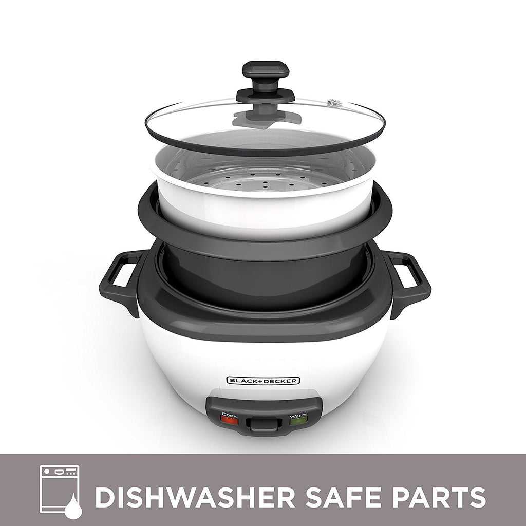 BLACK+DECKER 2-in-1 Rice Cooker & Food Steamer - 6-Cup Capacity, Automatic Keep Warm, Nonstick Bowl, Steaming Basket - Effortless Cooking