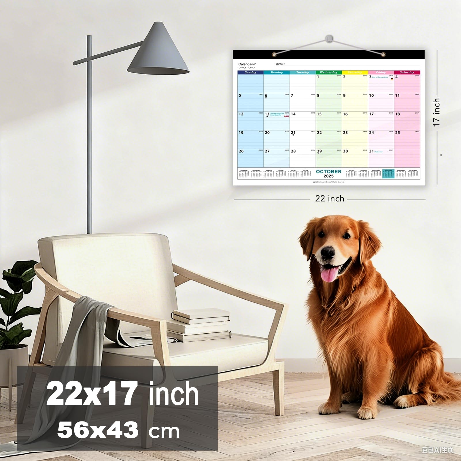 Calendarin Super Large Desk Calendar 2026 for Canada, 22x17 Inch 18-Month from August 2025 to January 2027, Color Coded Blocks, Thick Paper, Perfect as Family Personal Organizer for Home Office