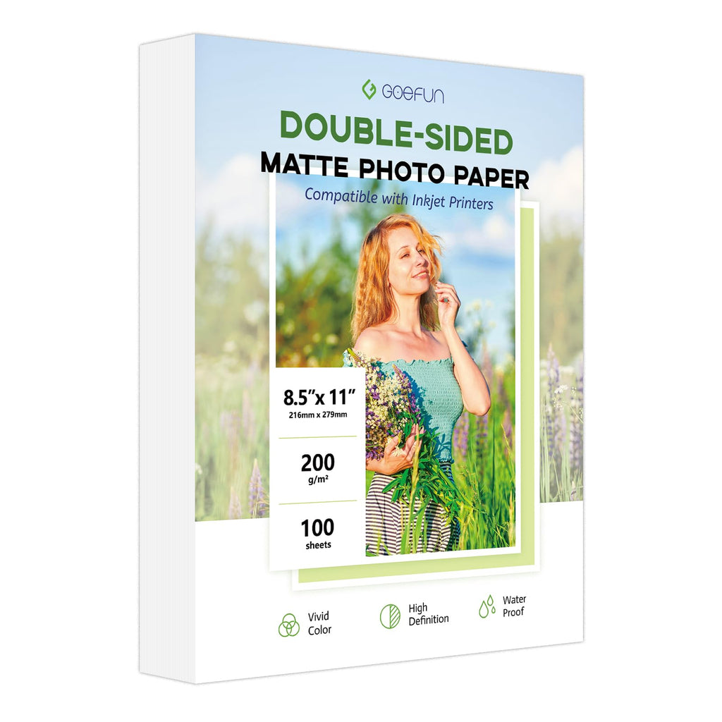 Double Sided Matte Photo Paper 8.5 x 11, Goefun 200GSM/54LB Presentation Paper for Inkjet Printer, 100 Sheets