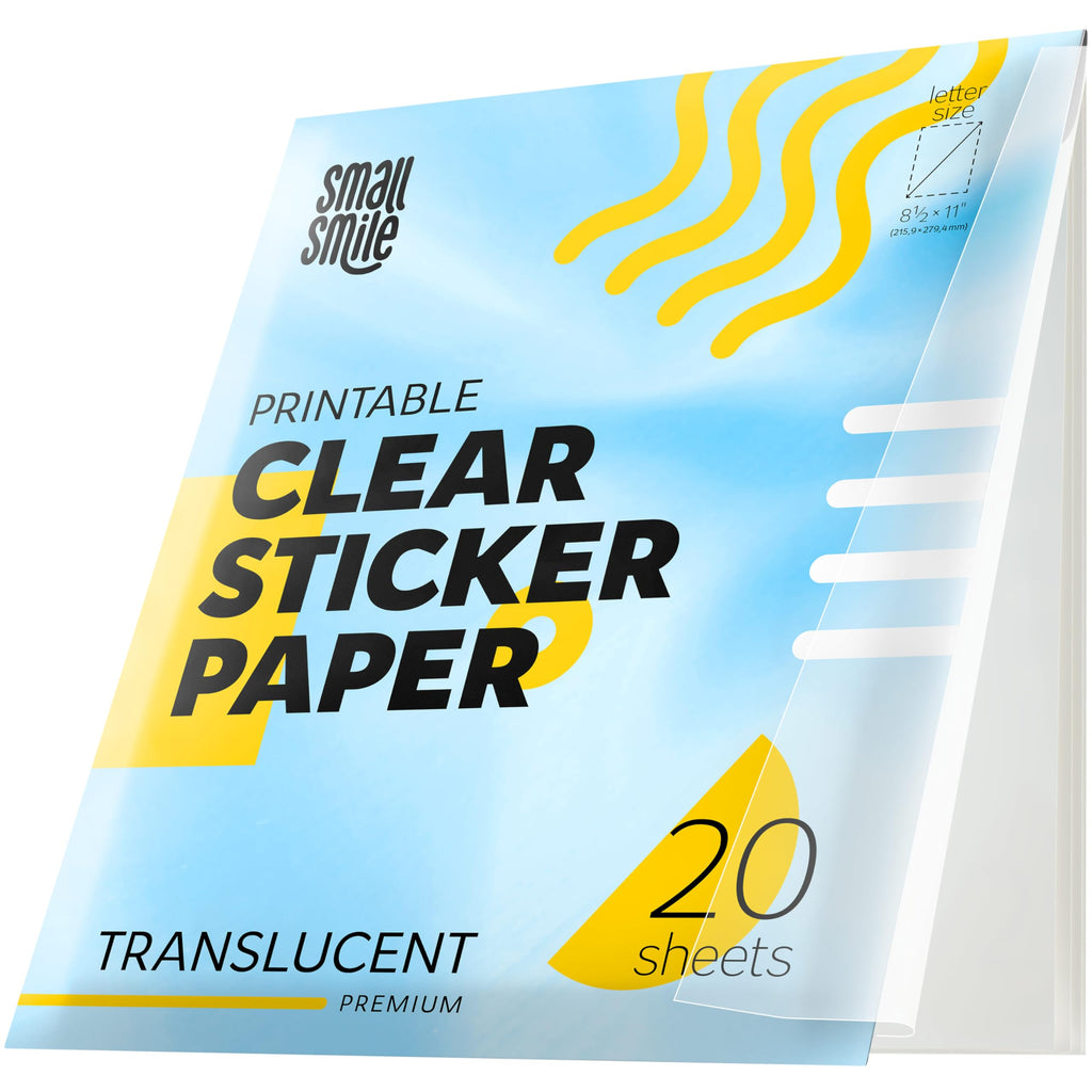 95% Clear Sticker Paper for Inkjet Printer and Laser – 20 Sheets, 8.5x11 Transparent Sticker Paper, Printable Vinyl, Waterproof Clear Labels for DIY Stickers & Decals