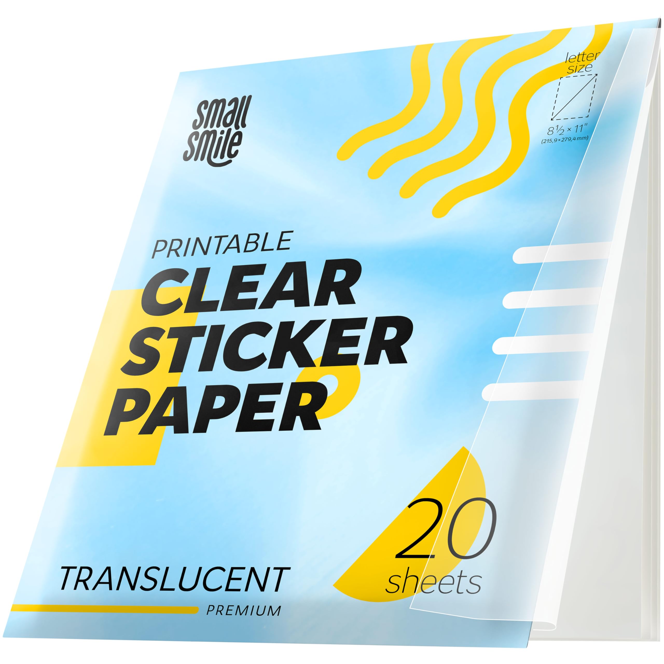 95% Clear Sticker Paper for Inkjet Printer and Laser – 20 Sheets, 8.5x11 Transparent Sticker Paper, Printable Vinyl, Waterproof Clear Labels for DIY Stickers & Decals