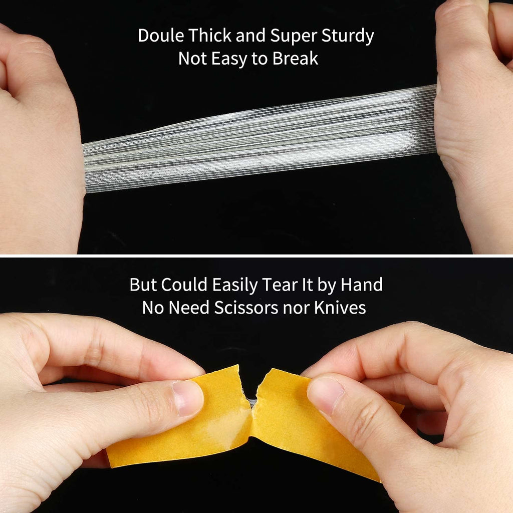 MILEQEE 1Roll Double Sided Tape, 0.59inx164FT(50m), 2 Sided Tape Heavy Duty, Fiberglass Duct Tape, Strong Tough Adhesive for Carpet Area Rug Wall Woodworking, Clear Sticky Glue No Residue Easy Tear