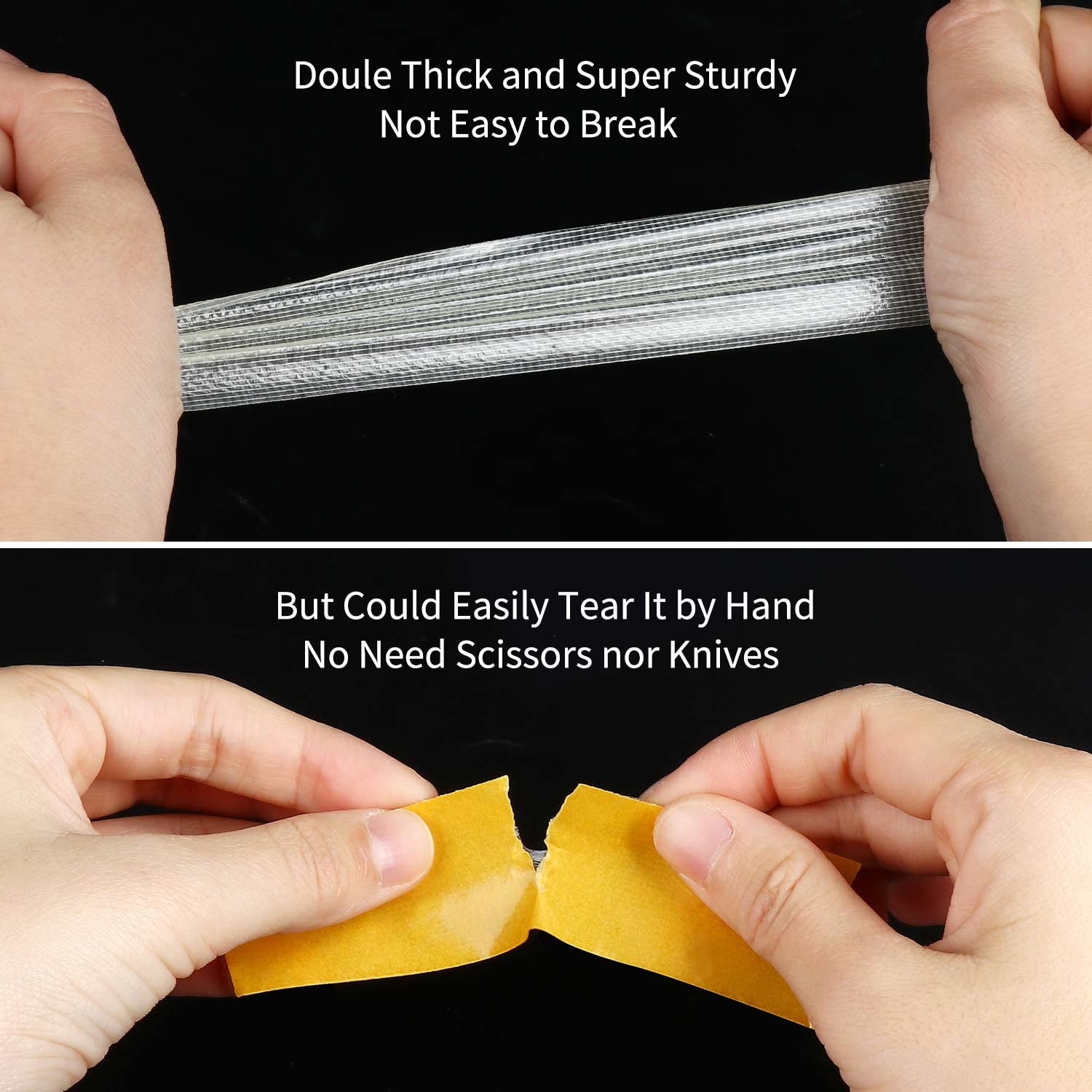 MILEQEE 1Roll Double Sided Tape, 0.59inx164FT(50m), 2 Sided Tape Heavy Duty, Fiberglass Duct Tape, Strong Tough Adhesive for Carpet Area Rug Wall Woodworking, Clear Sticky Glue No Residue Easy Tear