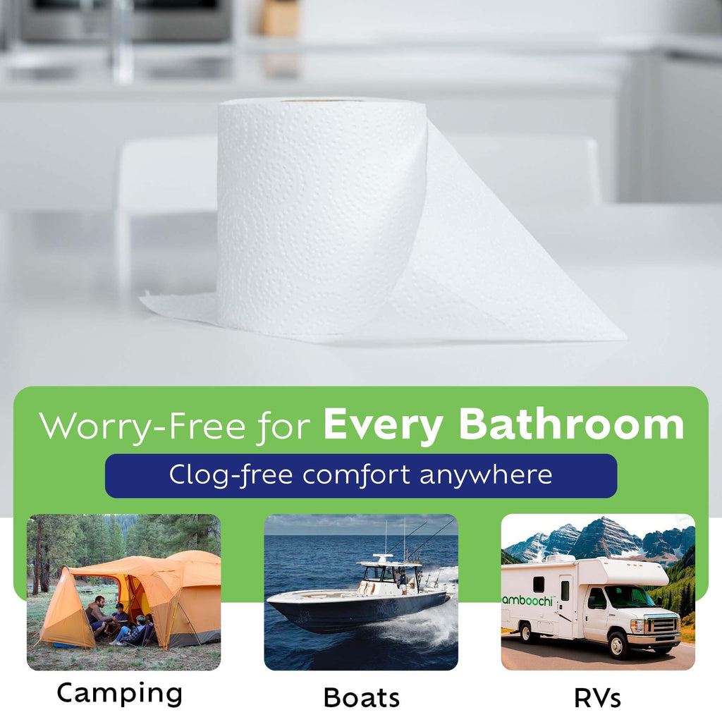Bamboochi Bamboo Toilet Paper, Septic Safe Toilet Paper 2 Ply 12 Rolls 300 Sheets Per Roll, Soft Unscented Bath Tissue, RV Safe, Eco-Friendly, Non Chlorine, PFAS Free, Proudly Made in Canada