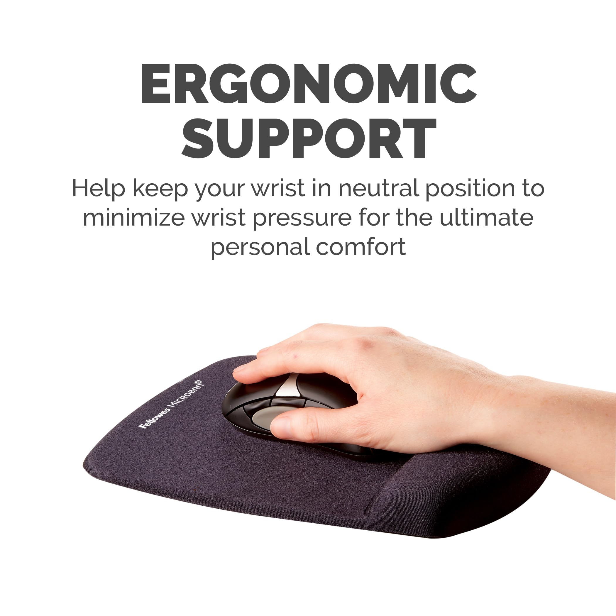 FELLOWES PlushTouch Mouse Pad Wrist Rest with FoamFusion, Black