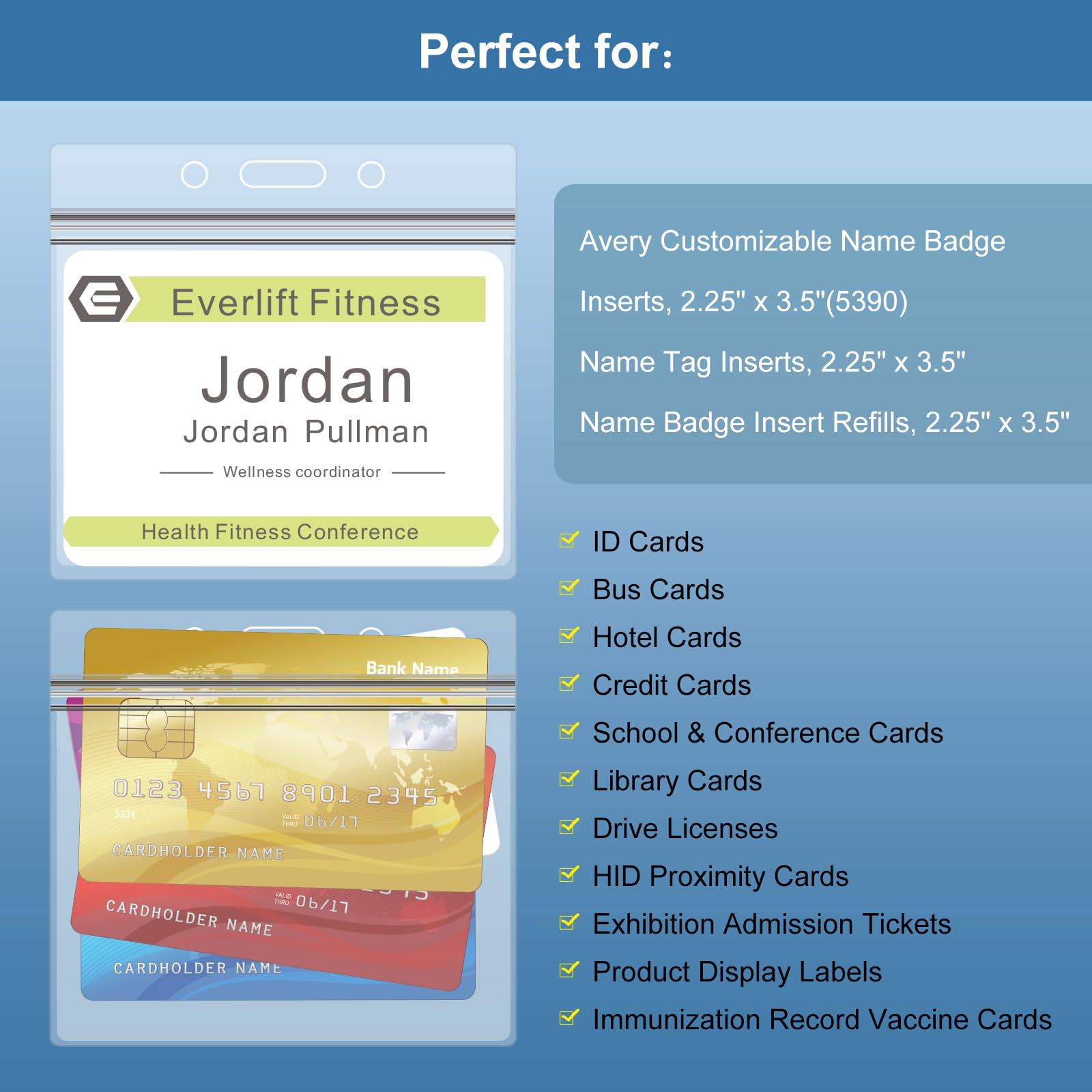 Fushing 30Pcs Clear Plastic Horizontal Name Tags Badge ID Card Holders and 30Pcs Flat Neck Lanyards with Swivel Hook