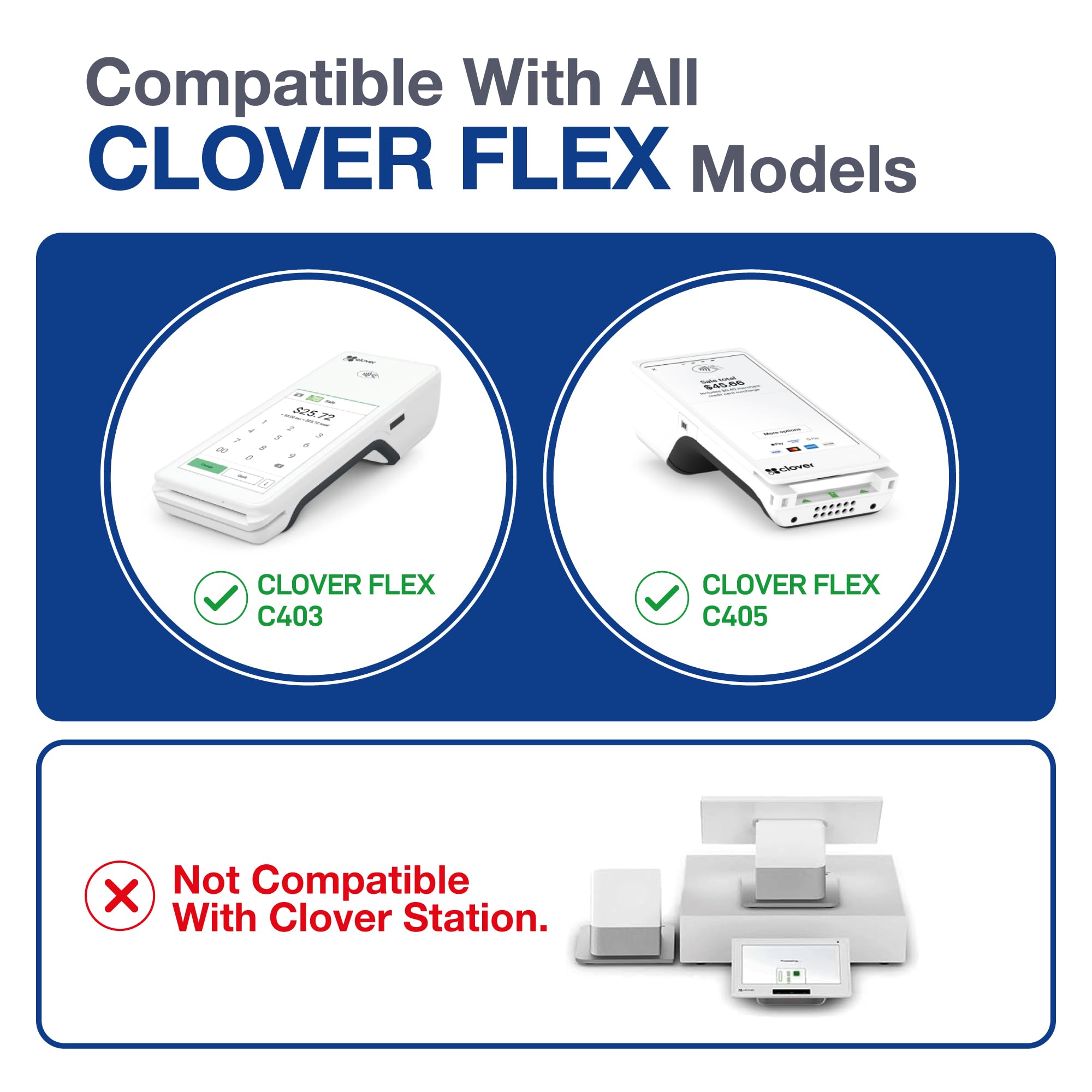 Clover Flex Paper Rolls - 10 Rolls - 2 1/4'’ x 50’- 48 GSM - Clover Flex Receipt Paper Compatible for C401, C403, C405 and C406 POS Machines - BPA Free Material