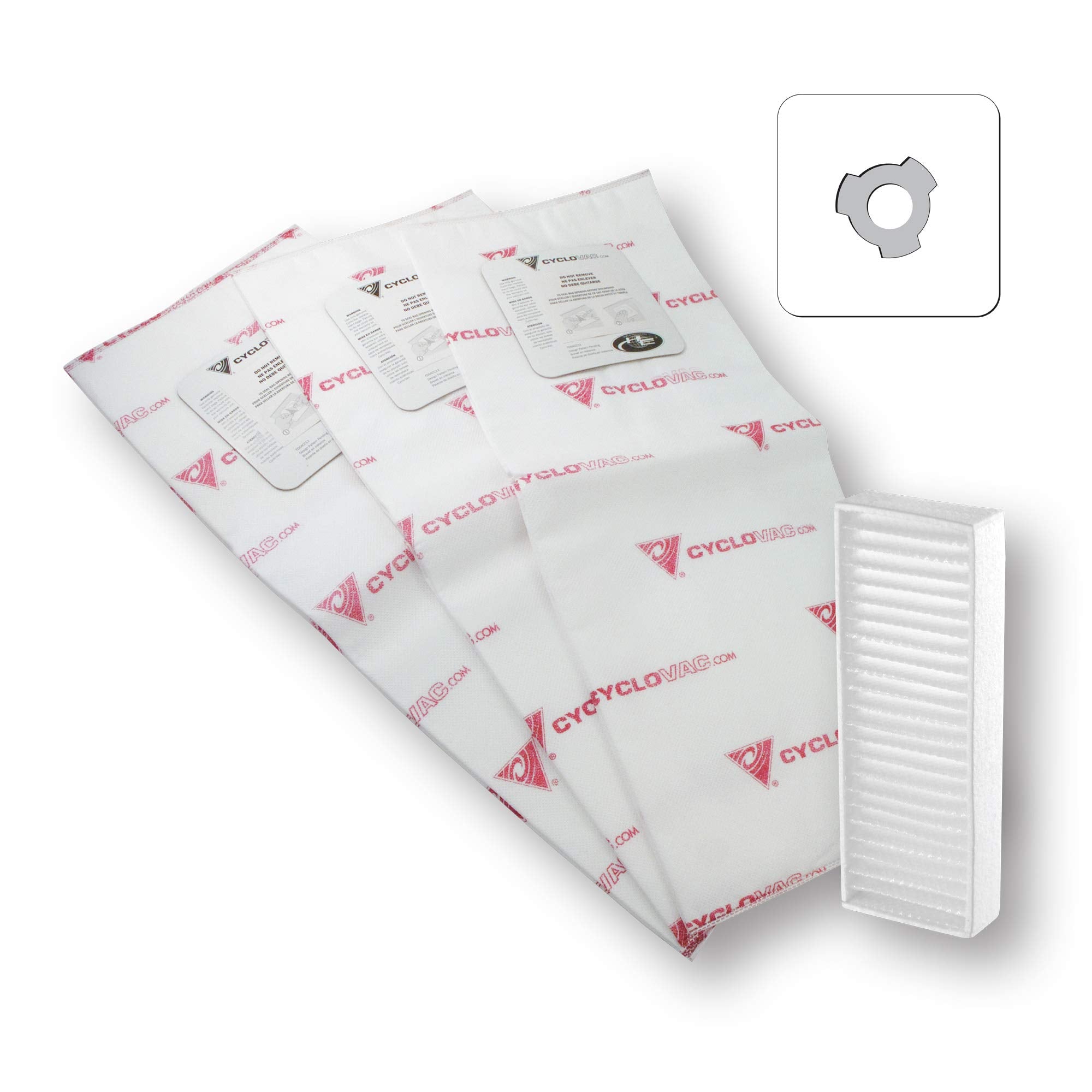 CYCLOVAC | High Efficiency Heavy Duty Central Vacuum Electrostatic Bags (Set of 3) | 1 Carbon Dust filter included | 5 gal/22l