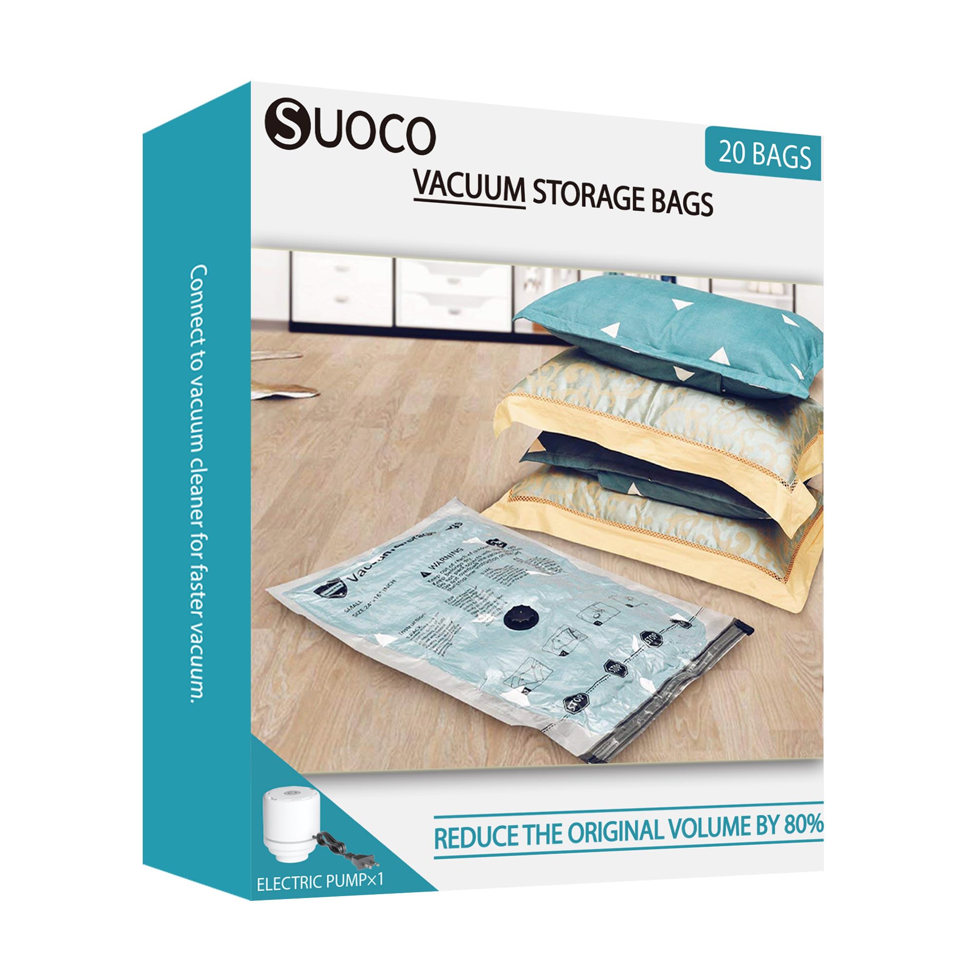 Vacuum Storage Bags 20 Combo, Space Saver Bags with Travel Electric Pump, Compression Airtight Sealer Bags for Clothes, Bedding, Pillows, Comforters, Blankets