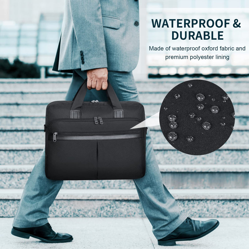Laptop Bag 15.6 Inch Waterproof Briefcase for Men Large Laptop Carrying Case Computer Messenger Bag for Travel Work Business, Black