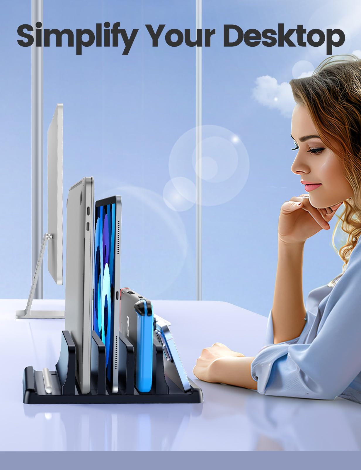 Vaydeer 3-Slot Vertical Laptop Stand Made of Premium ABS Plastics 5 in 1 Design Space-Saving Adjustable Desk Organizer for All MacBook/Chromebook/Surface