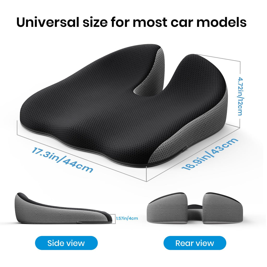 Benazcap Car Seat Cushion - Memory Foam Car Seat Pad - Sciatica & Lower Back Pain Relief - Car Seat Cushions for Driving - Road Trip Essentials for Drivers