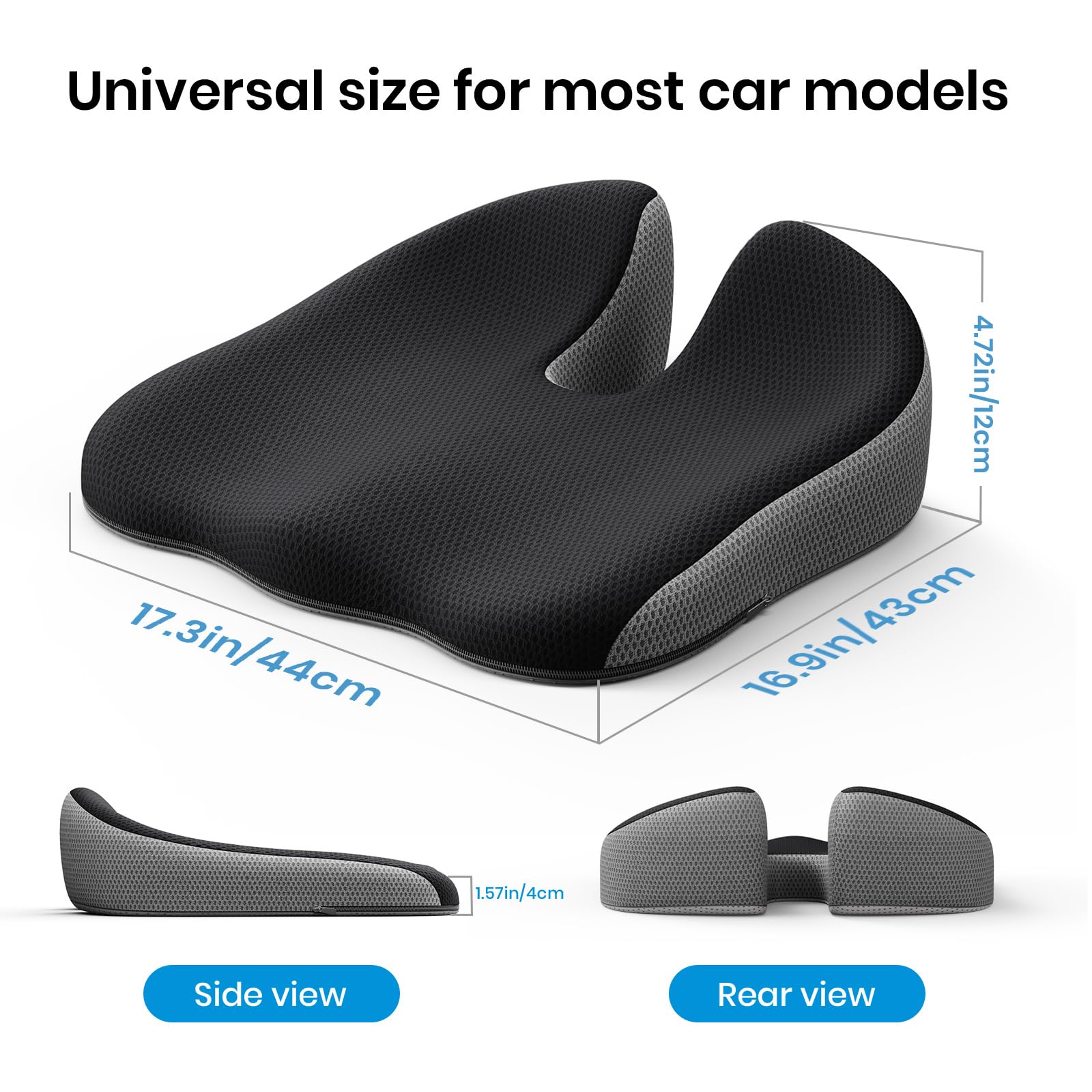 Benazcap Car Seat Cushion - Memory Foam Car Seat Pad - Sciatica & Lower Back Pain Relief - Car Seat Cushions for Driving - Road Trip Essentials for Drivers
