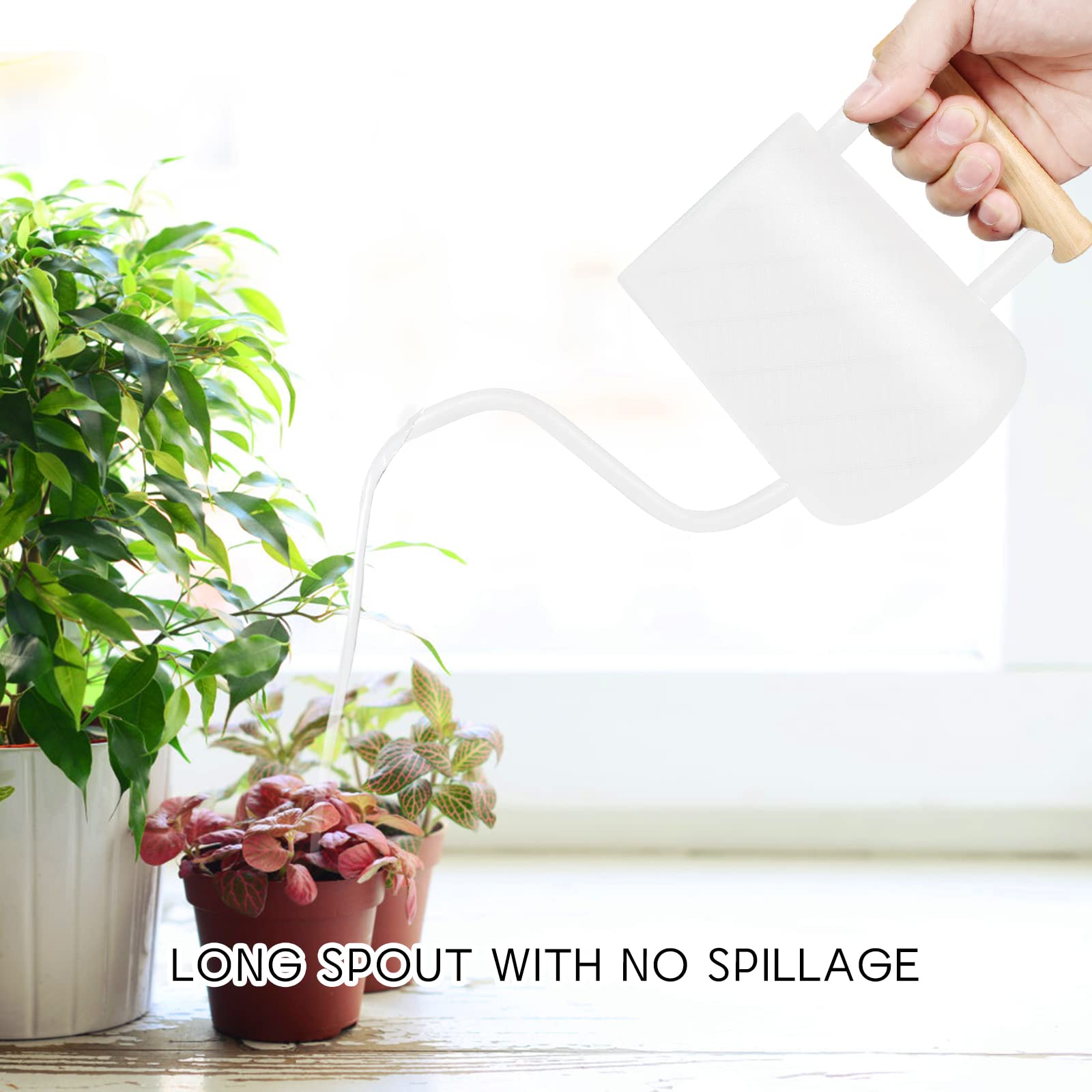 Watering Can for Indoor Plants, 35 oz/1000 ml Metal Stainless Steel Pot with Long Spout for House Plants Bonsai Outdoor Garden Flower Decorative (White)