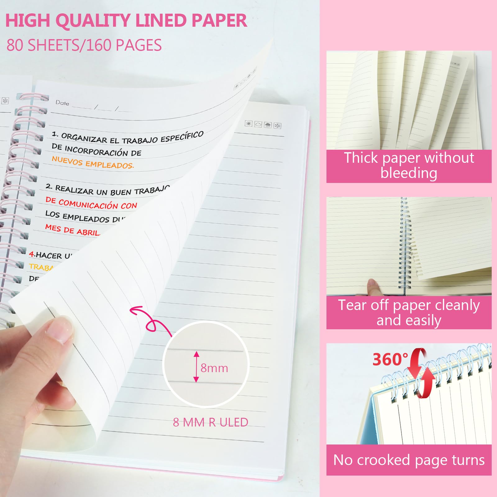 4 Pack Spiral Notebooks,A5 Size Hardcover Spiral Notebook,College Ruled Spiral Notebook,Great Notebook for Work,80 Sheets/160 Pages for Office, School, and Gift