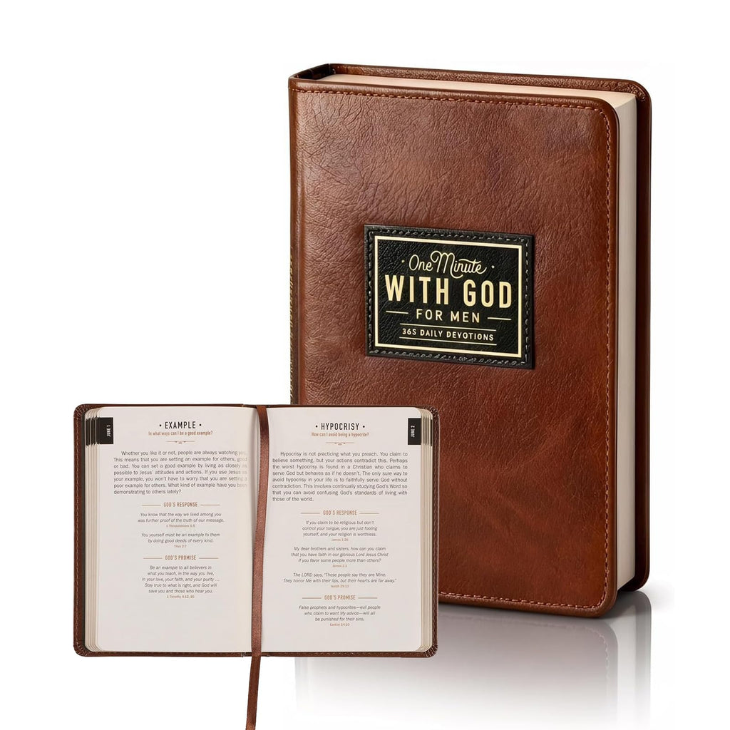 One Minute with God for Men 2026 Daily Devotional: 365 Days Prayer & Bible Tracking Diary,Daily Journal for Spiritual Growth,Brown Leather Appointment Book Planner