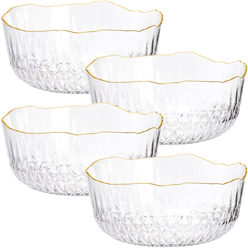 Frcctre 4 Pack Clear Plastic Serving Bowls, 70 Ounce Crystal Salad Mixing Bowl, 9 Inch Round Plastic Bowls Catering Bowls for Party, Salad, Fruit, Snack, Chip, Popcorn