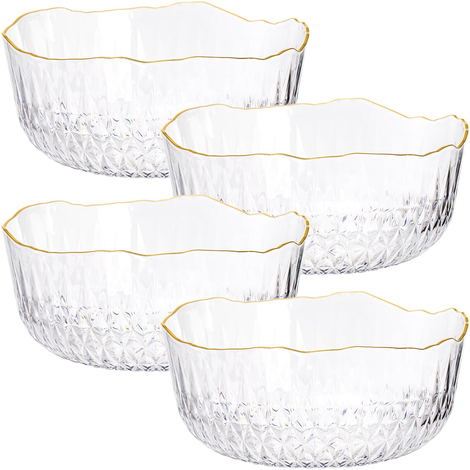 Frcctre 4 Pack Clear Plastic Serving Bowls, 70 Ounce Crystal Salad Mixing Bowl, 9 Inch Round Plastic Bowls Catering Bowls for Party, Salad, Fruit, Snack, Chip, Popcorn