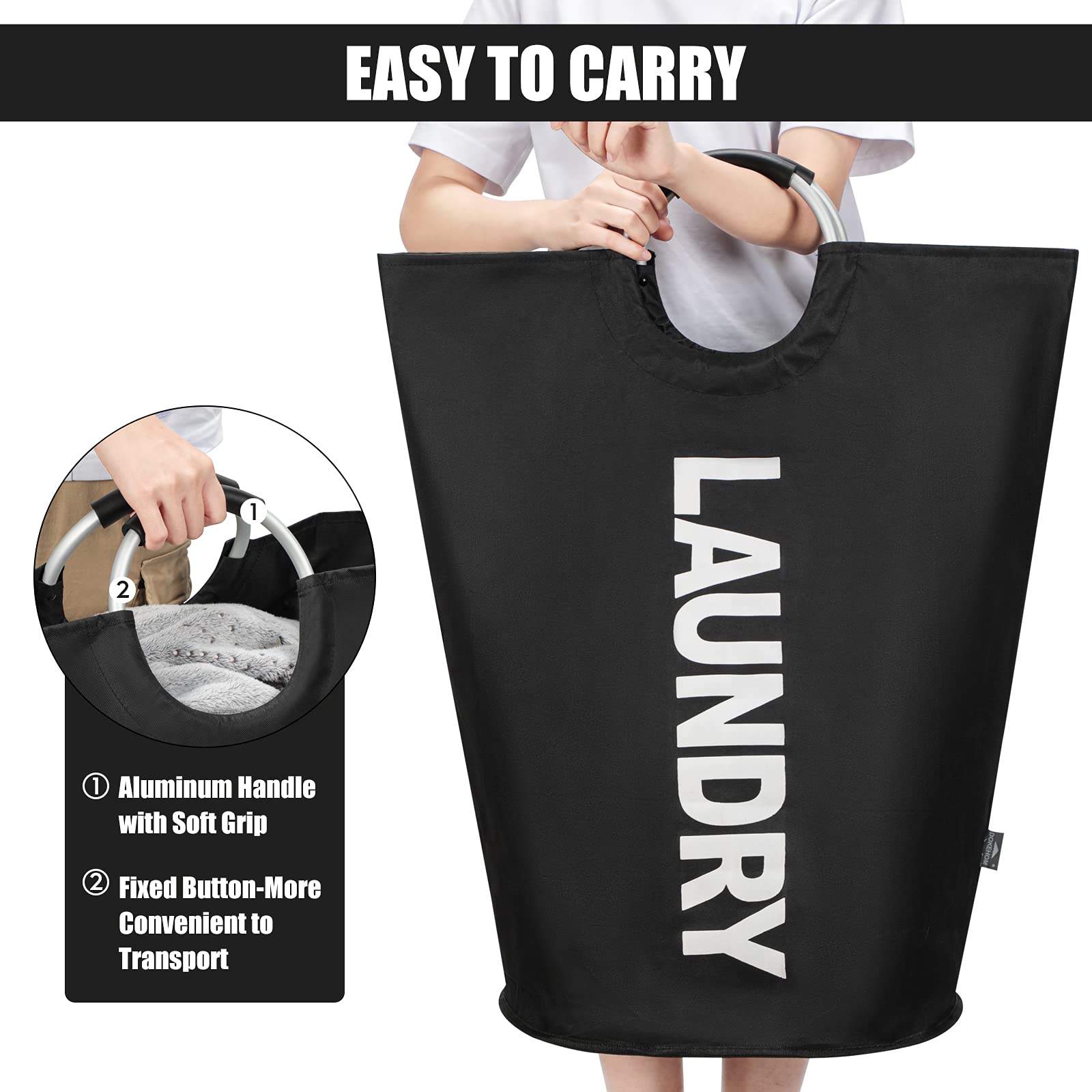 DOKEHOM 125L X-Large Collapsible Washing Laundry Basket Bag (7 Colors) for Bedroom, Fabric (Black, XL)