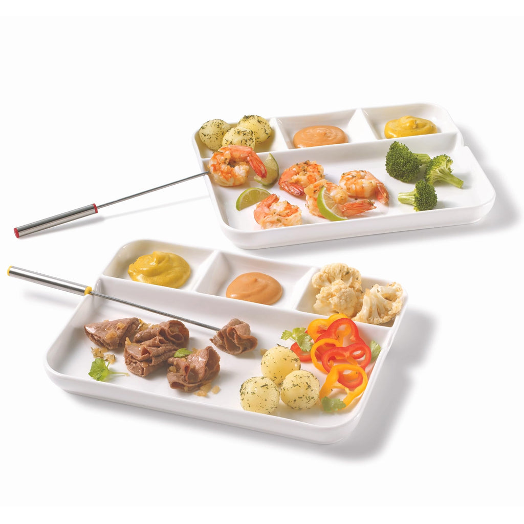Starfrit Fondue and Appetizer Plates – Set of 2 Large Porcelain Plates – Stackable Dinnerware for Fondue, Sushi & Raclette – Dishwasher Safe - White - 2025 Model