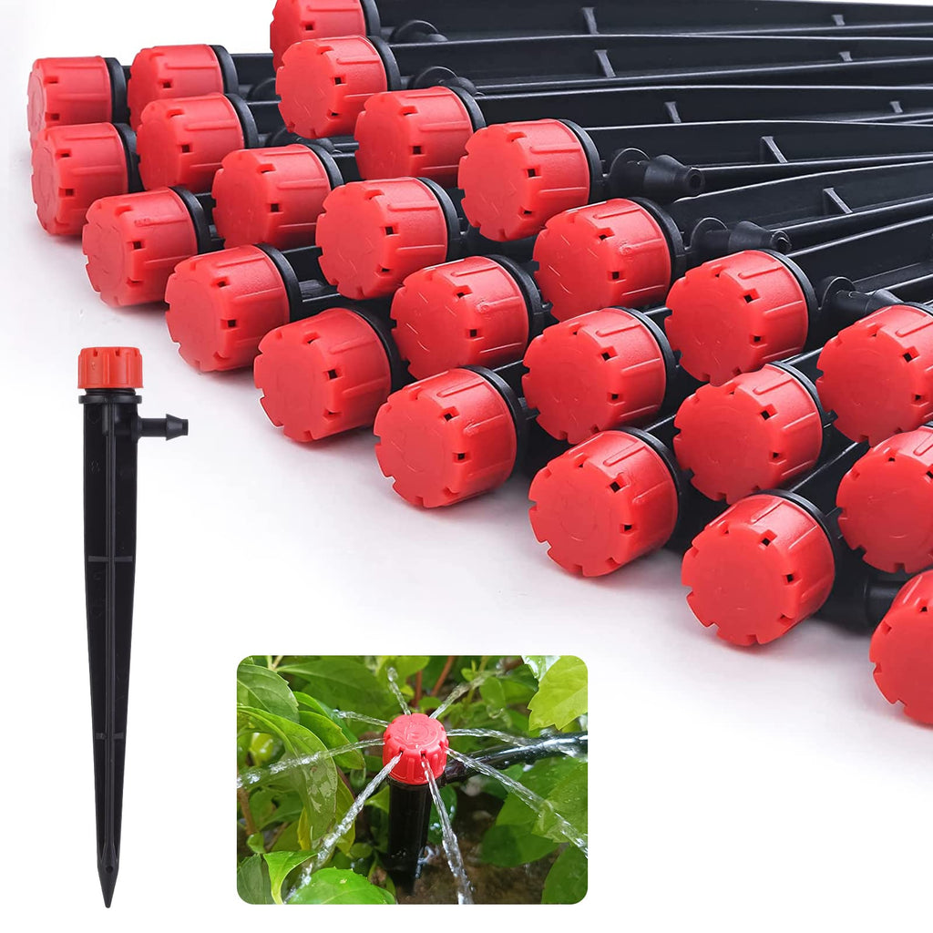 Hakioi 100 pcs Drip Emitters for 1/4 inch Drip Irrigation Tubing 360 Degree Adjustable Water Flow Irrigation Emitters Drippers for Drip Irrigation Irrigation Drip Heads for Flower Plant