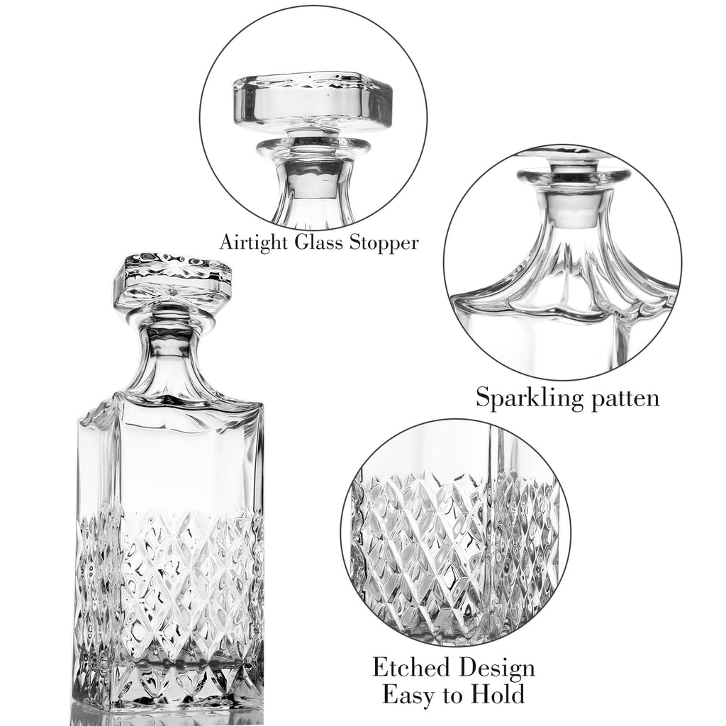 LIGHTEN LIFE Whiskey Decanter, 29oz Crystal with Stopper, Non-Lead Scotch Decanter in Gift Box, Premium for Vodka, Bourbon, Liquor