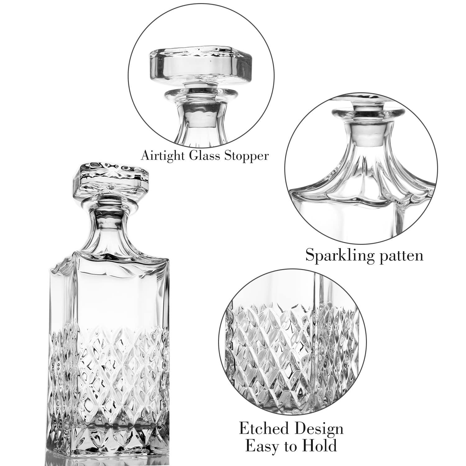 LIGHTEN LIFE Whiskey Decanter, 29oz Crystal with Stopper, Non-Lead Scotch Decanter in Gift Box, Premium for Vodka, Bourbon, Liquor