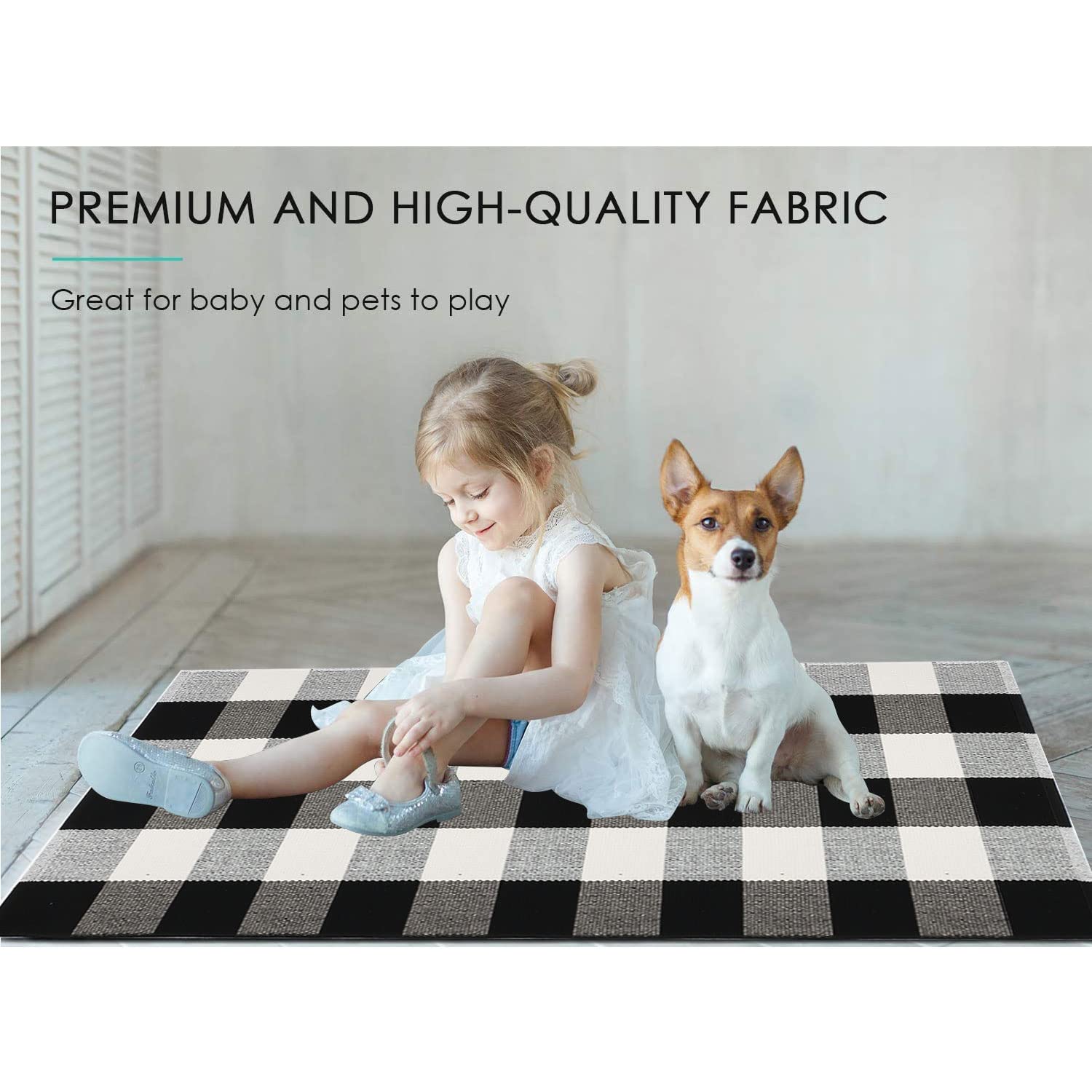 famibay Buffalo Checkered Front Door Mat Outdoor Cotton Hand-Woven Door Mats Outdoor Black and White Outdoor Rug Washable Porch Rug Entry Mat for Fall Winter Holiday Farmhouse Decor(2x4.2Ft)