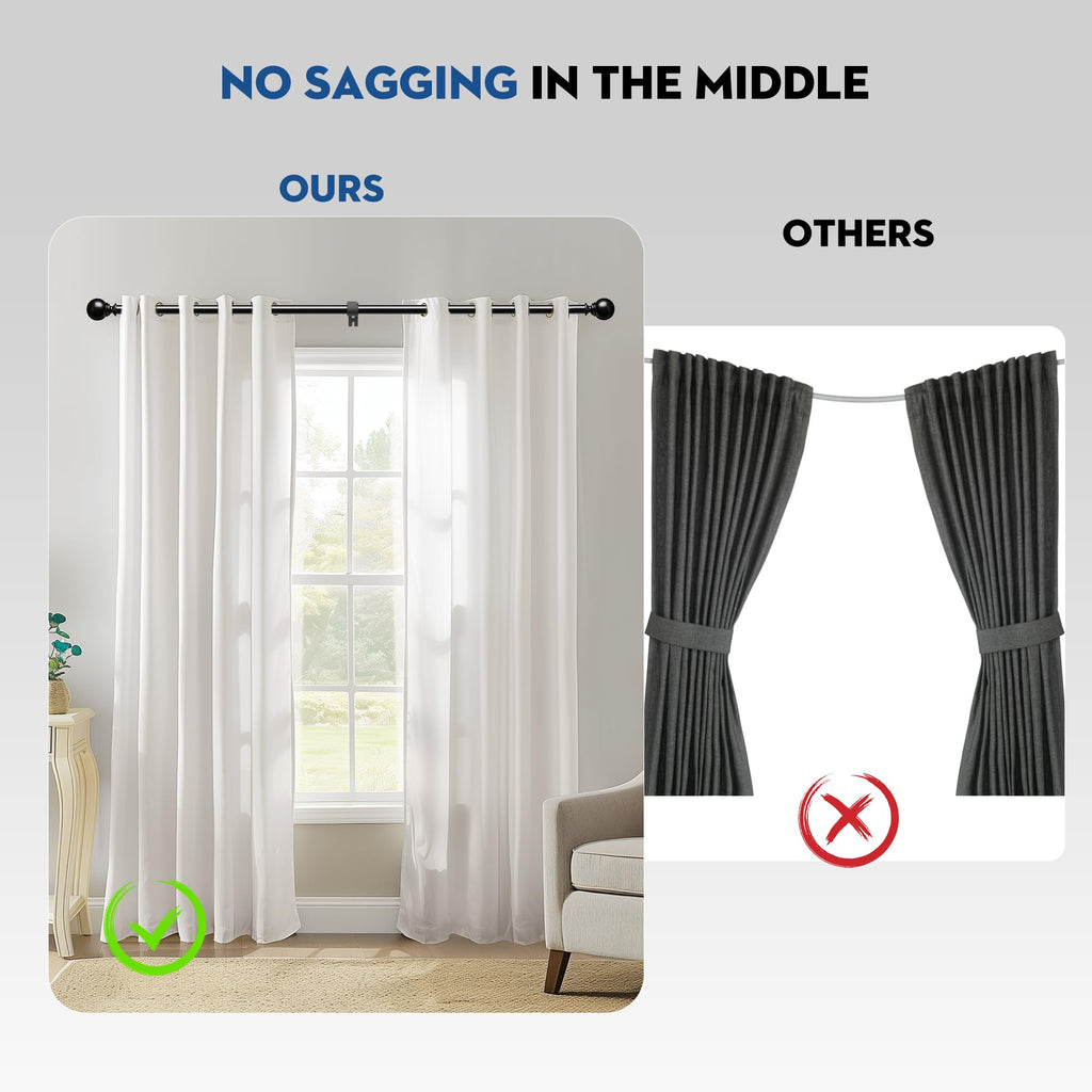 Black Curtain Rod for Windows 66 to 120 inch, Adjustable 1 inch Diameter Heavy Duty Long Curtain Rods with 3 Brackets for Bedroom, Sliding Glass Doors, Outdoor, Patio (168-305 cm)