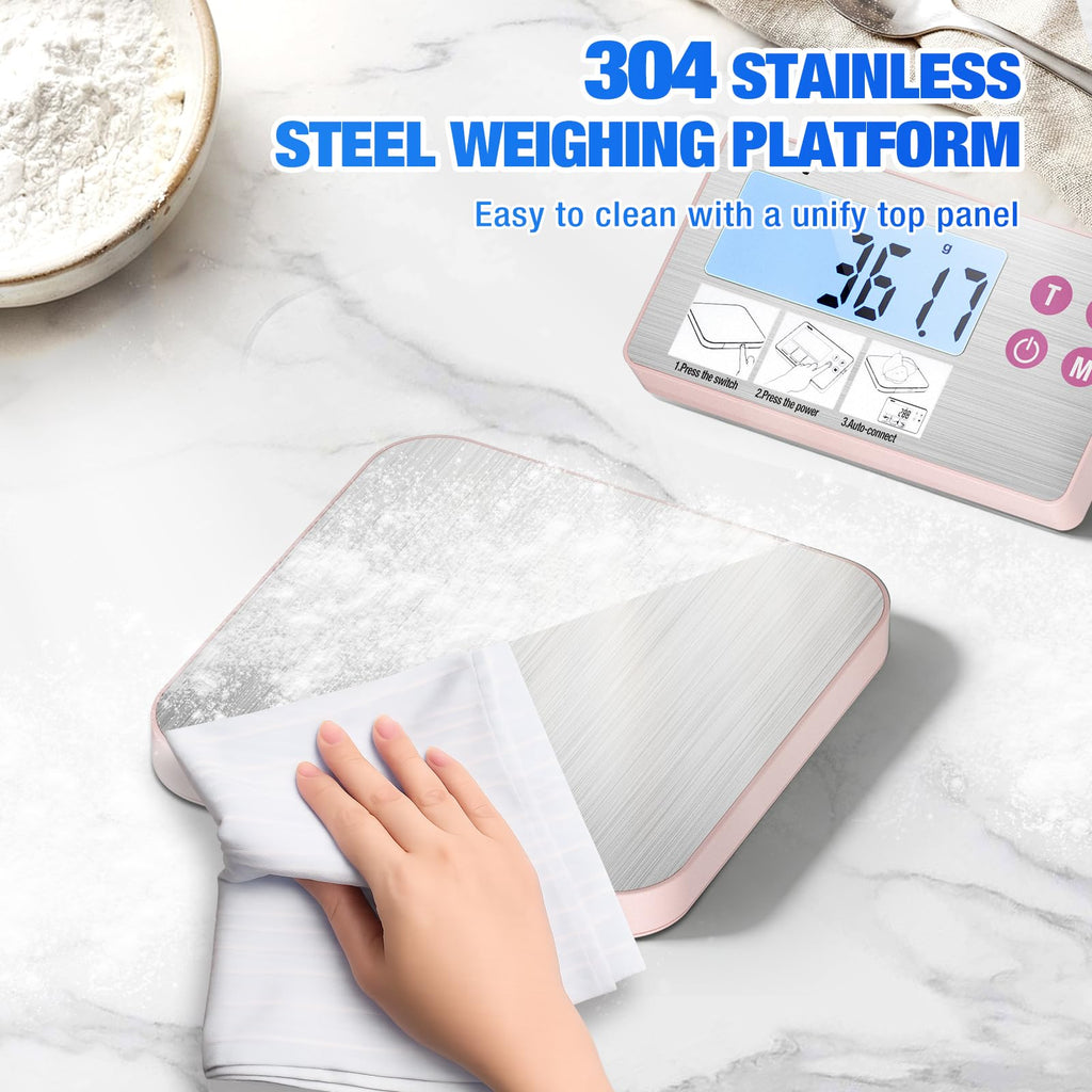 Rechargeable Separate Digital Food Scale, [33lb/15kg] Diyife Magnetic Weighing Kitchen Scale with Detachable Display, Stainless Steel Platform, Tare Function, Suit for Baking, Coffee, Cooking(Pink)