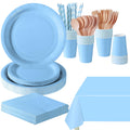 PYAILI 169 Pcs Baby Blue Party Tableware Set, Paper Plates Cups Napkins Tablecloth, Dinnerware Set for Kids Adult Birthday,Wedding,Baby Shower Party Tableware