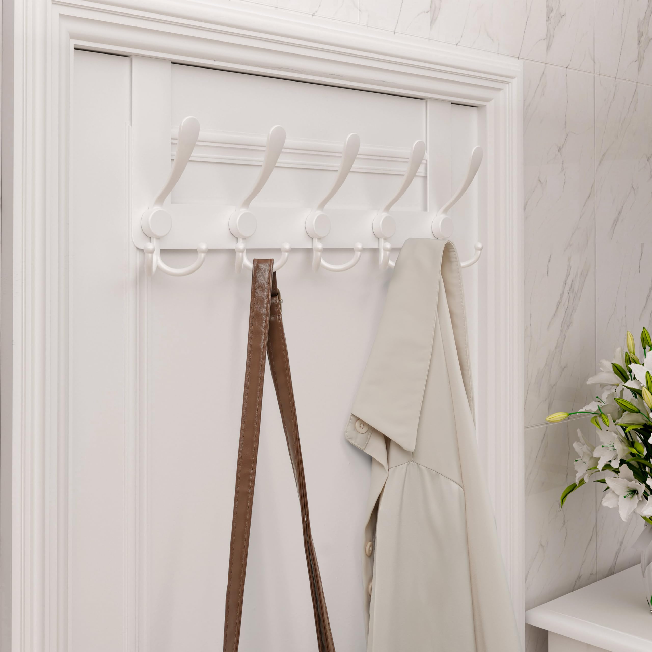 Honsky Over The Door Hooks,Over Door Hook for Hanging Clothes,Over The Door Hanger,Over The Door Towel Rack,Towel Hanger for Bathroom,Back of Door Hanger, White