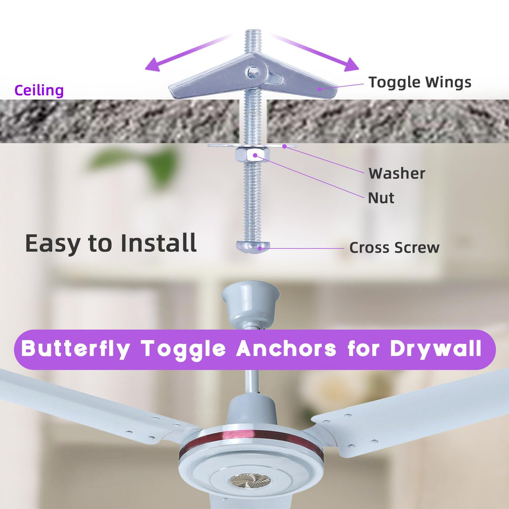 Swpeet 192Pcs Toggle Bolt Kit - 1/8", "3/16", "1/4 Inch - Carbon Steel - Butterfly Toggle Anchors for Drywall - Light-duty Applications
