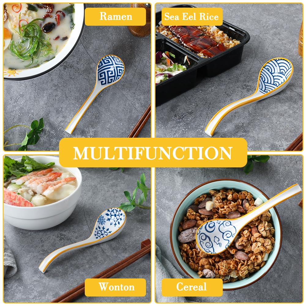 Soup Spoons Set of 6, Soup Dumplings Asian Soup Spoon Set Non-Slip Bottom Japanese Spoons for Ramen Chinese Wonton, Dumplings, Pho, Noodle Soup Spoons