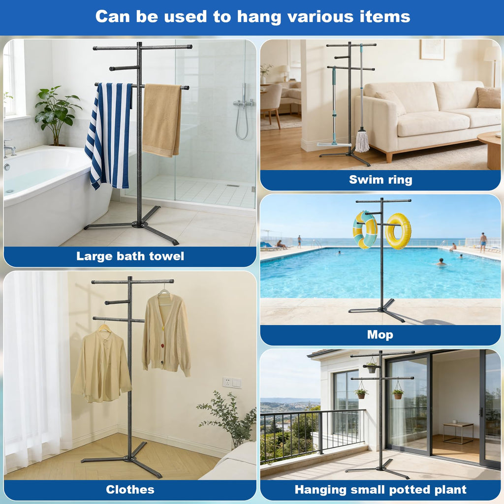 Pool Towel Rack Outdoor 60 Inch Height Outdoor Towel Rack for Pool Heavy-Duty Standing Towel Rack Rustproof & Slip-Resistant Towel Drying Rack Suitable for Indoor Use Towel Stand for Towels, Clothing