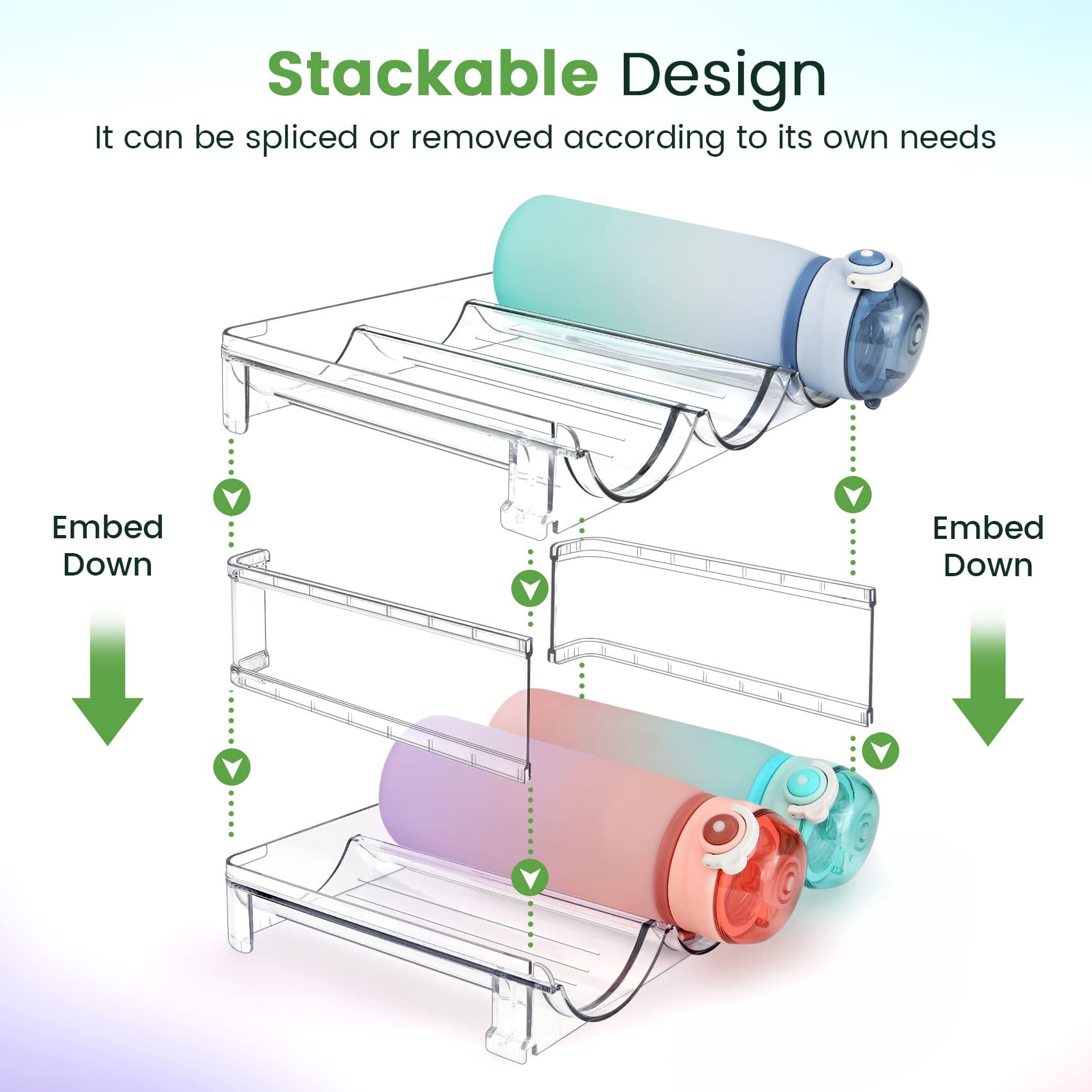 spospo Water Bottle Organizer for Cabinet, 2 Packs Water Bottle Storage Rack, Water Bottle Holder for Cabinet, Stackable Water Bottle Storage Rack