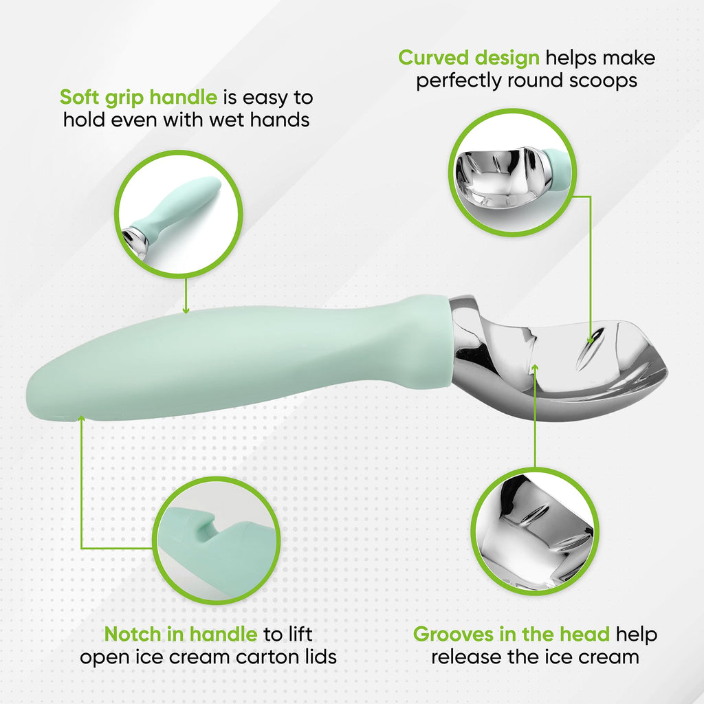 Spring Chef Ice Cream Scoop with Comfortable Handle, Professional Heavy Duty Sturdy Scooper, Premium Kitchen Tool for Cookie Dough, Gelato, Sorbet, Mint