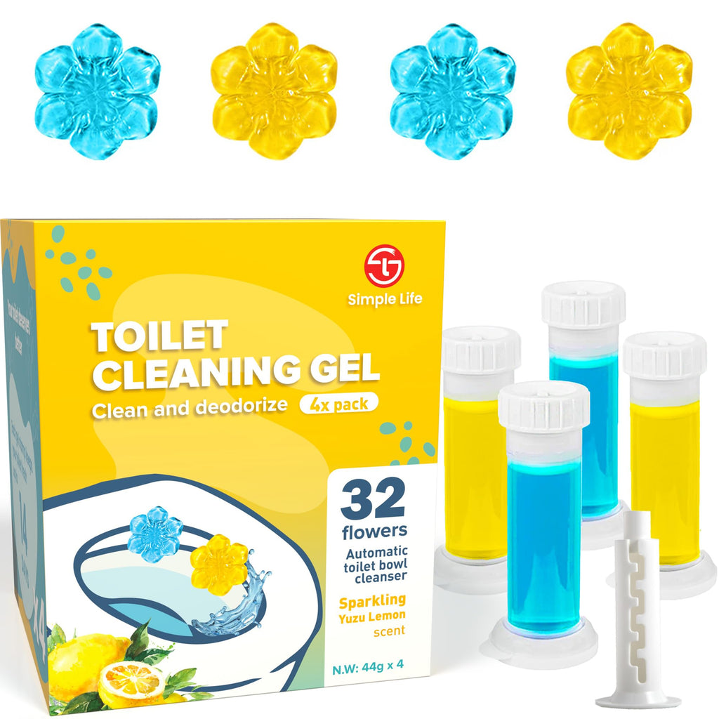 Simple Life Fresh Flower Stamp Toilet Gels, Variety Pack, Stops Limescale and Stains with Air Freshening Scent, Deodorizing Clean (32 Count (Pack of 1), Blue & Yellow)