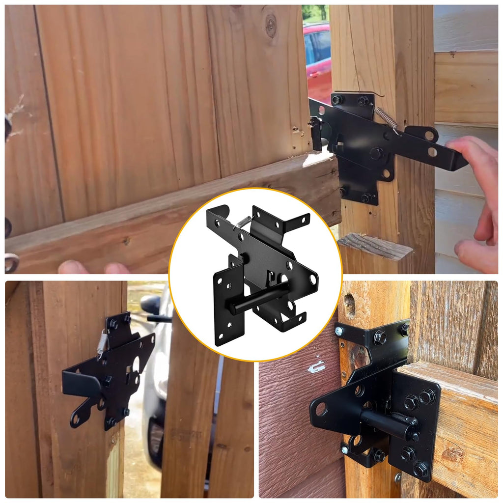 Self-Locking Gate Latch - Heavy Duty Automatic Gate Lock Gravity Door Latch Hardware for Wooden Fences & Posts PVC Fence Gates for Secure Pool, Outdoor Garden, Metal Gates Vinyl Fence
