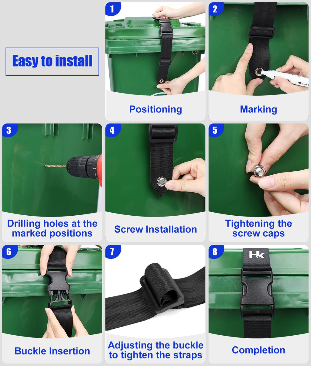 2 Pcs Trash Can Locks for Anti Animals, Universal Garbage Can Lock, Nylon Bear Proof Trash Bin Lid Lock, Adjustable and Easy to Install, Heavy-Duty Garbage Can Strap for Outdoor Trash Can, Black