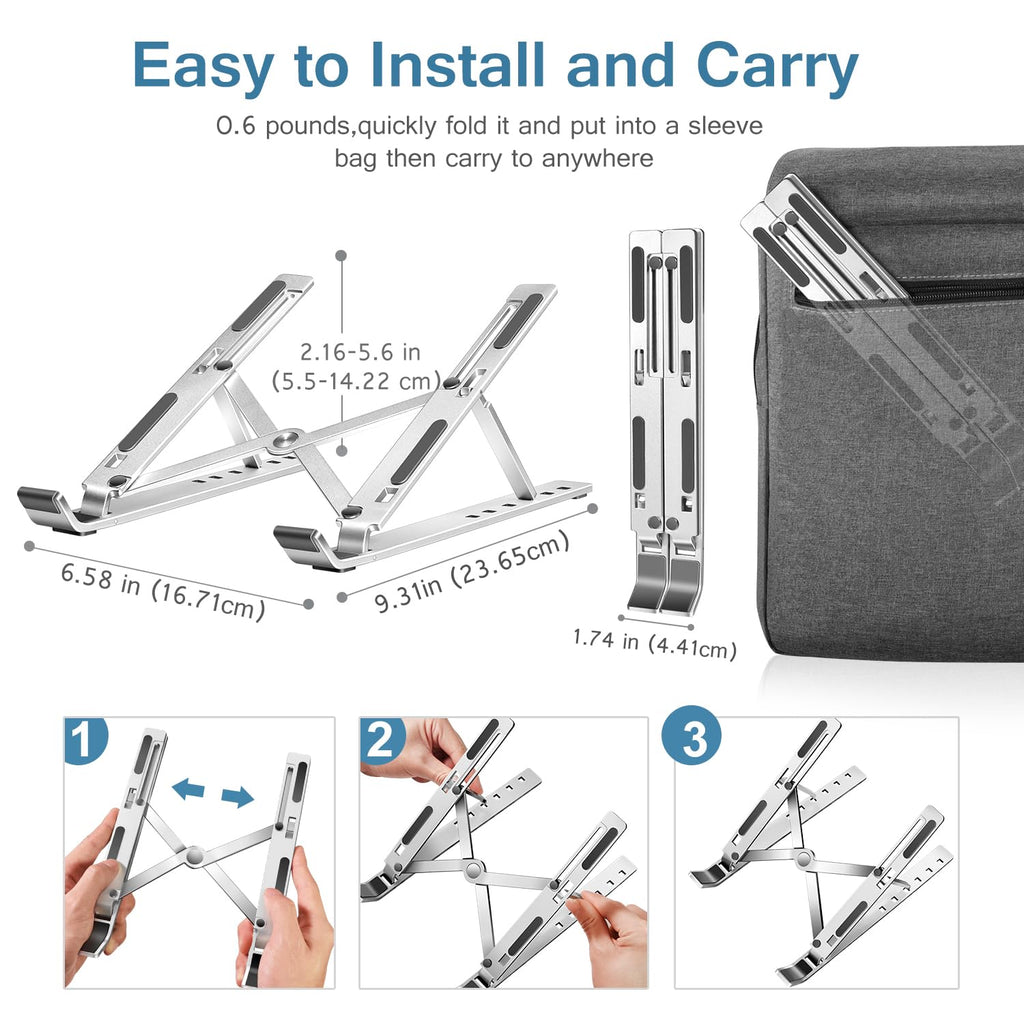 Laptop Stand, iVoler Laptop Holder Riser Computer Tablet Stand, 6 Angles Adjustable Aluminum Ergonomic Foldable Portable Desktop Holder Compatible with MacBook,iPad, HP, Dell, Lenovo 10-15.6”Silver